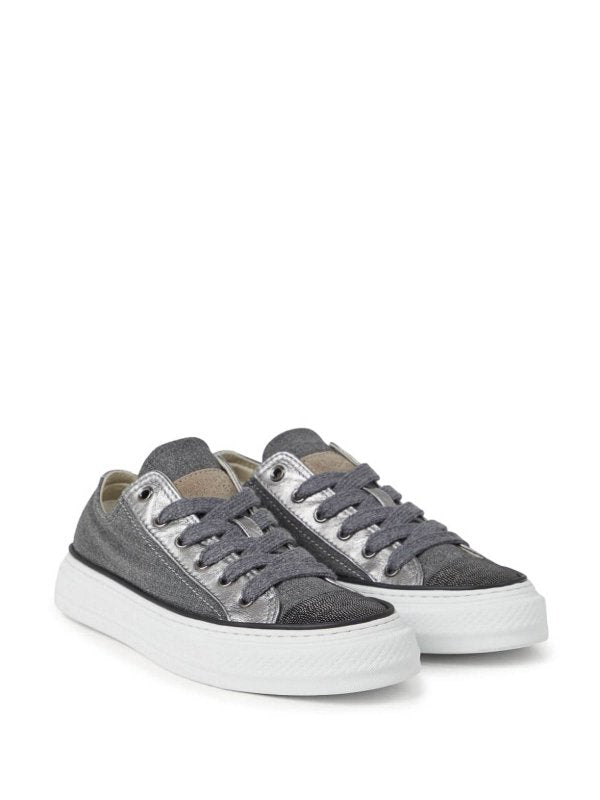 BRUNELLO CUCINELLI WOMEN'S MEDIUM GREY WOOL LOW TOP SNEAKER