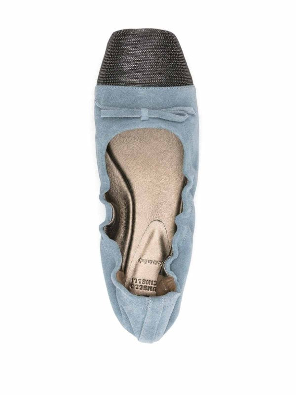 BRUNELLO CUCINELLI WOMEN'S LIGHT BLUE LEATHER BALLET FLATS