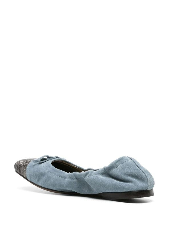 BRUNELLO CUCINELLI WOMEN'S LIGHT BLUE LEATHER BALLET FLATS