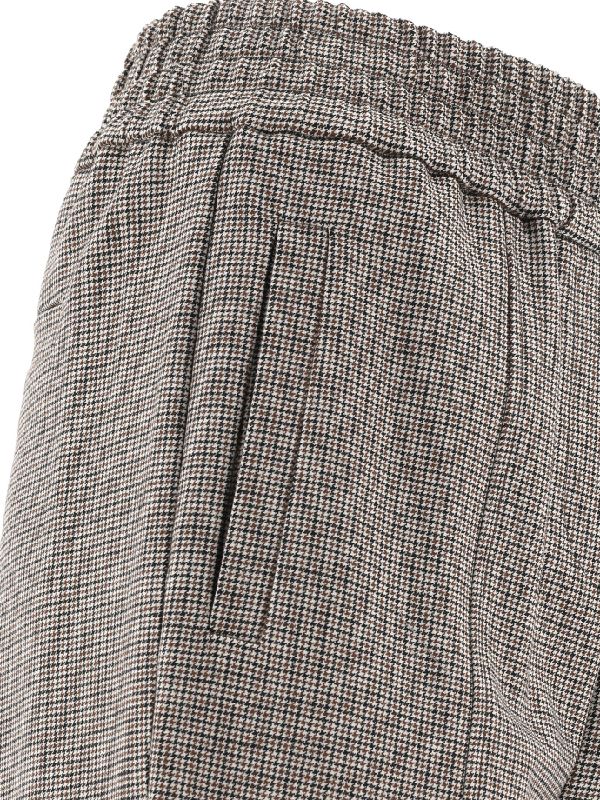 BRUNELLO CUCINELLI WOMEN'S CREAM BLACK BROWN CHECK TROUSERS