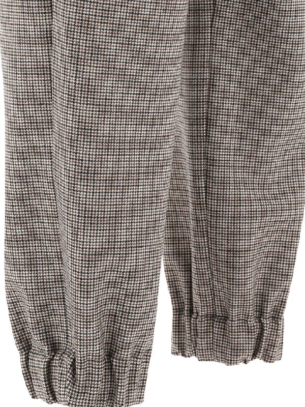 BRUNELLO CUCINELLI WOMEN'S CREAM BLACK BROWN CHECK TROUSERS
