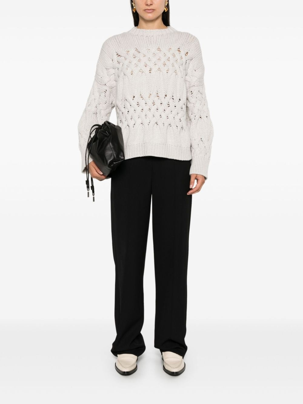BRUNELLO CUCINELLI WOMEN'S BLACK WIDE-LEG TAILORED TROUSERS