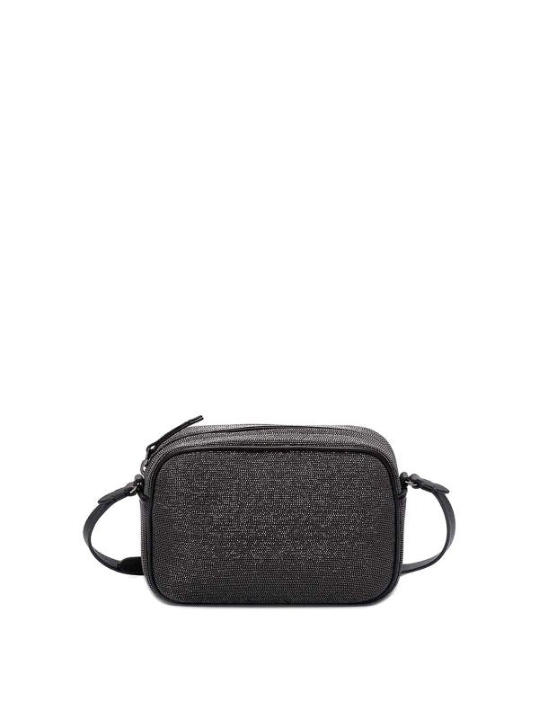 BRUNELLO CUCINELLI WOMEN'S ULTRABLACK LEATHER BEADED SHOULDER BAG