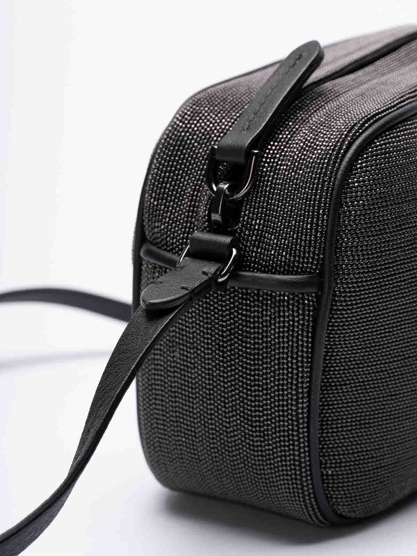 BRUNELLO CUCINELLI WOMEN'S ULTRABLACK LEATHER BEADED SHOULDER BAG