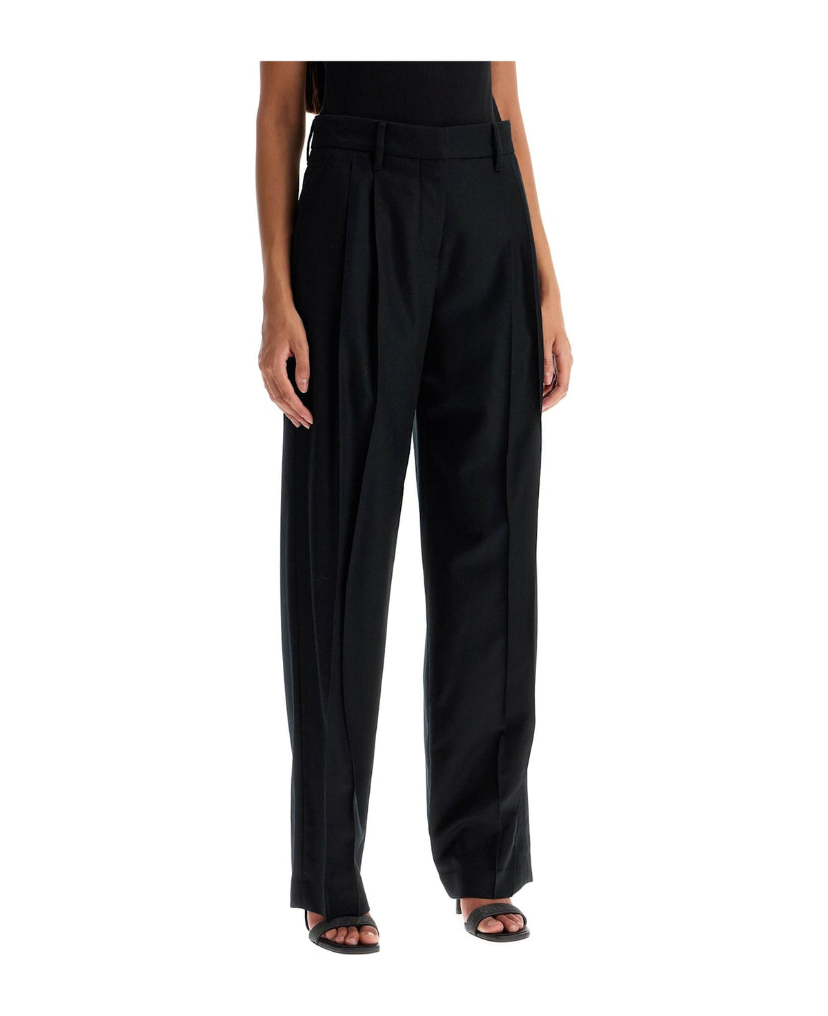 BRUNELLO CUCINELLI WOMEN'S BLACK WOOL TAPERED TROUSERS