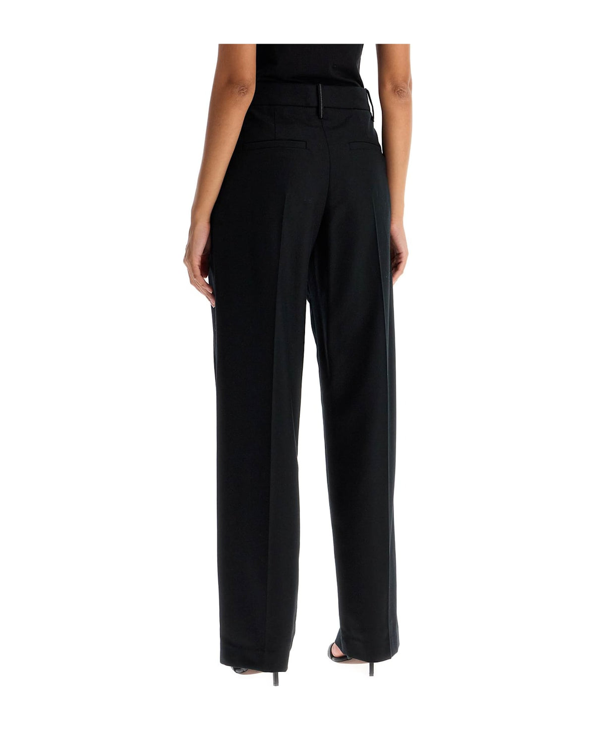 BRUNELLO CUCINELLI WOMEN'S BLACK WOOL TAPERED TROUSERS