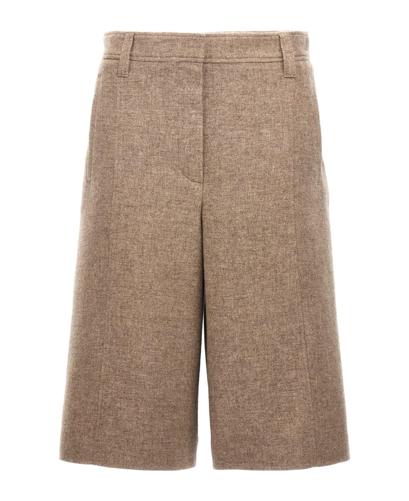 BRUNELLO CUCINELLI WOMEN'S SAND WOOL TAILORED BERMUDA SHORTS