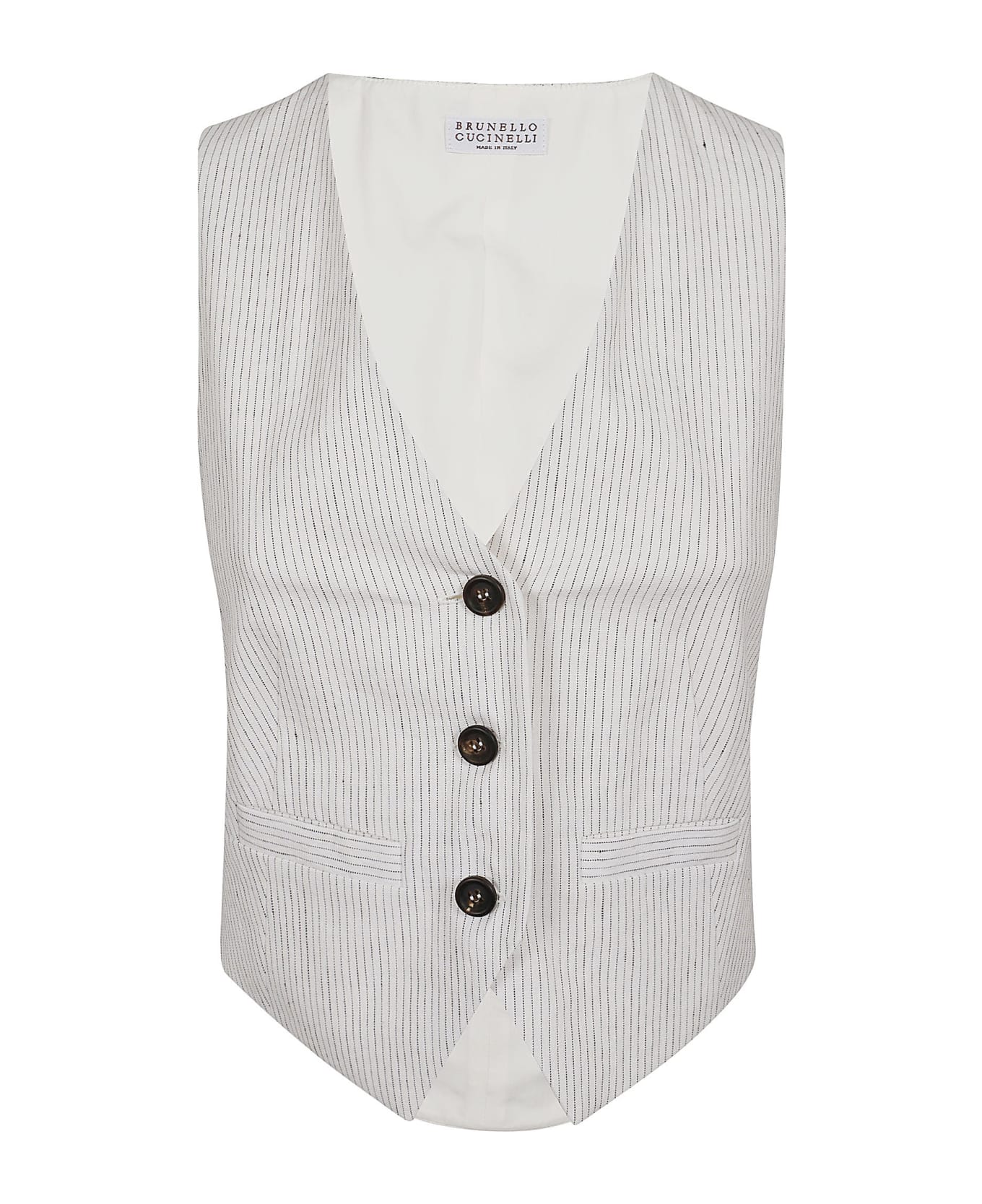 BRUNELLO CUCINELLI WOMEN'S WHITE STRIPED TAILORED VEST