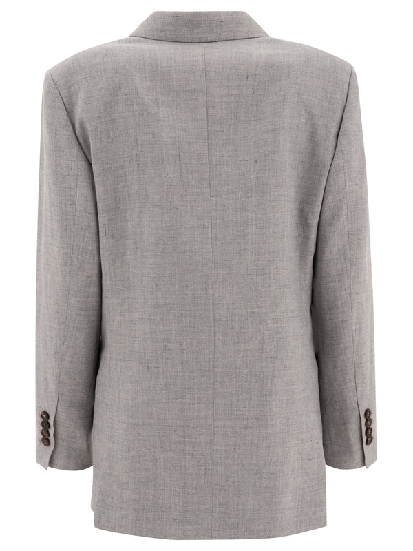 BRUNELLO CUCINELLI WOMEN'S LIGHT GREY LINEN WOOL BLAZER