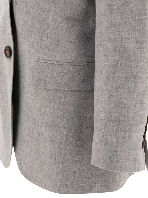 BRUNELLO CUCINELLI WOMEN'S LIGHT GREY LINEN WOOL BLAZER