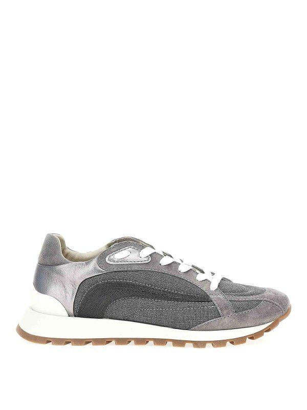BRUNELLO CUCINELLI WOMEN'S MEDIUM GREY WOOL MIXED MATERIAL SNEAKER