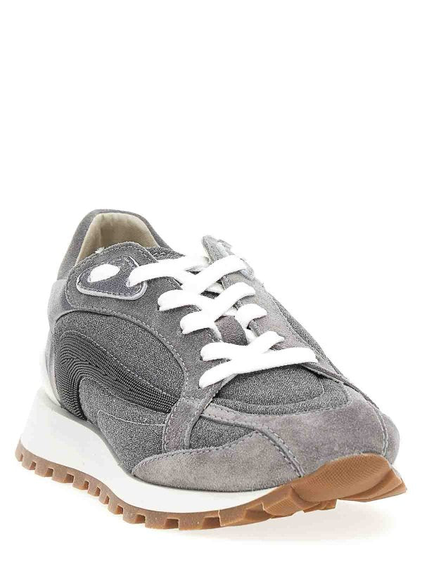 BRUNELLO CUCINELLI WOMEN'S MEDIUM GREY WOOL MIXED MATERIAL SNEAKER