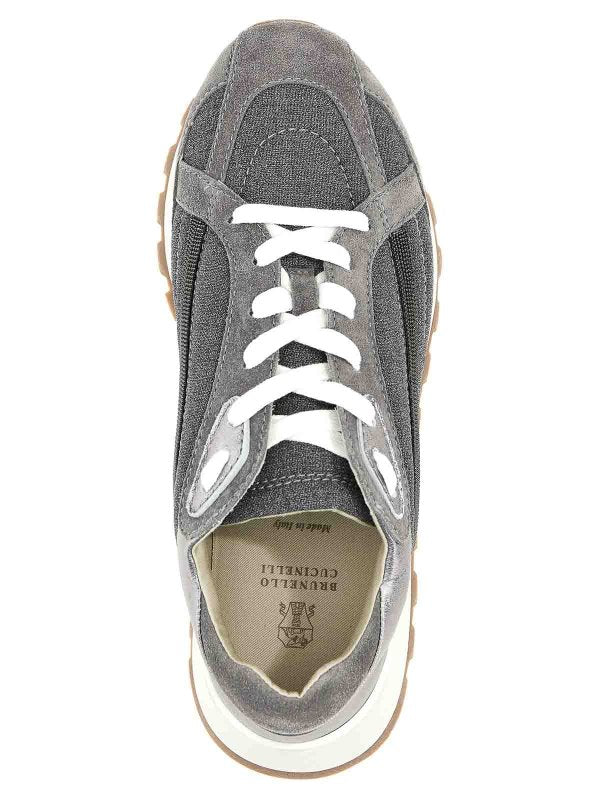 BRUNELLO CUCINELLI WOMEN'S MEDIUM GREY WOOL MIXED MATERIAL SNEAKER