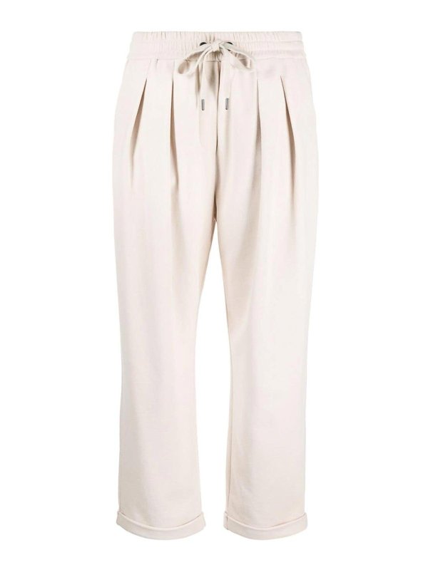 BRUNELLO CUCINELLI WOMEN'S IVORY PLEATED COTTON TROUSERS