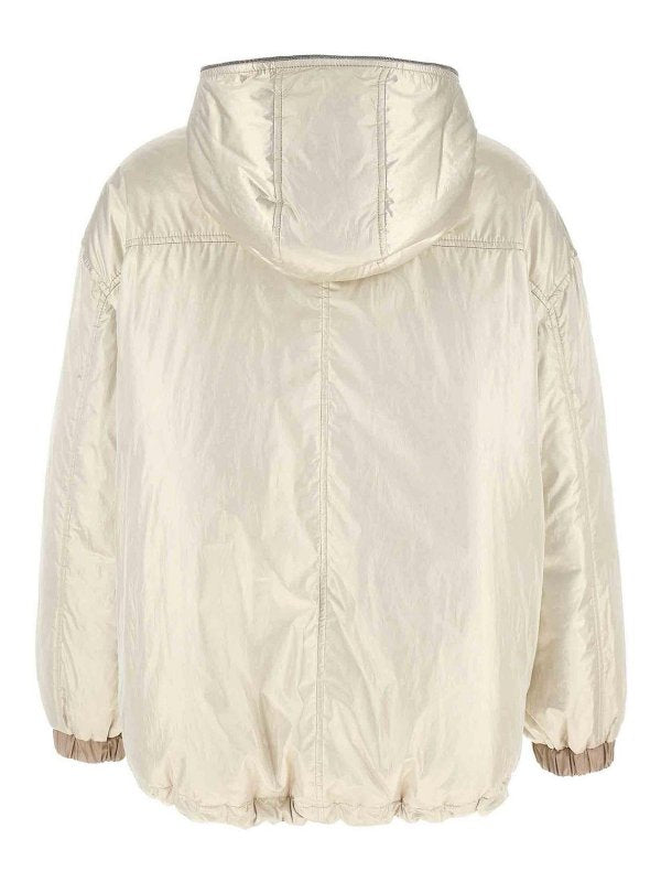 BRUNELLO CUCINELLI WOMEN'S PLATINUM HOODED LIGHTWEIGHT JACKET