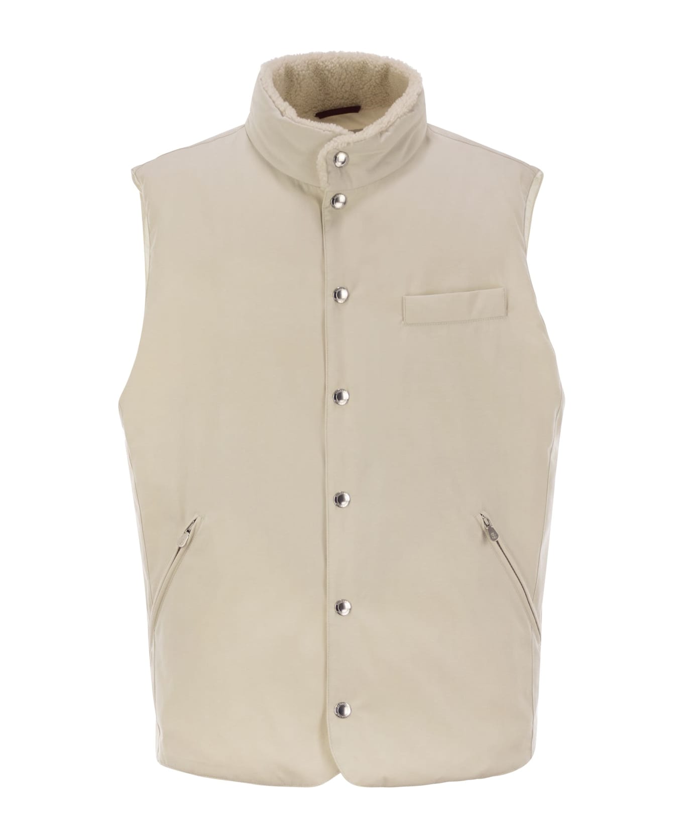 BRUNELLO CUCINELLI MEN'S ICE GRAY SLEEVELESS DOWN VEST