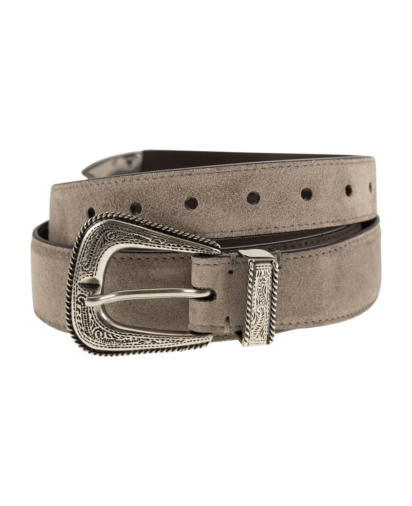 BRUNELLO CUCINELLI MEN'S OXIDE LEATHER WESTERN STYLE BELT