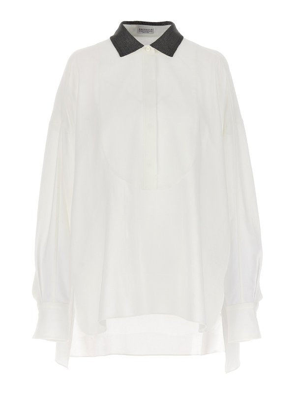 BRUNELLO CUCINELLI WOMEN'S WHITE OVERSIZED SHIRT WITH CONTRAST COLLAR