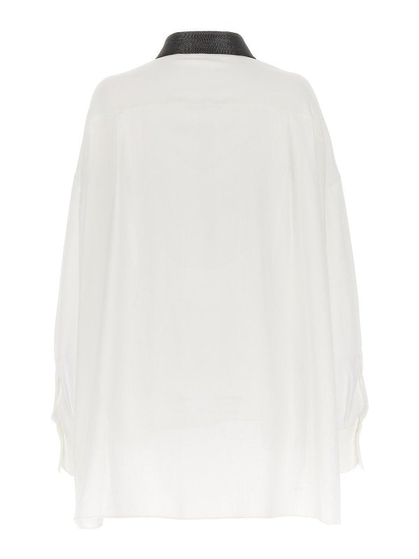 BRUNELLO CUCINELLI WOMEN'S WHITE OVERSIZED SHIRT WITH CONTRAST COLLAR