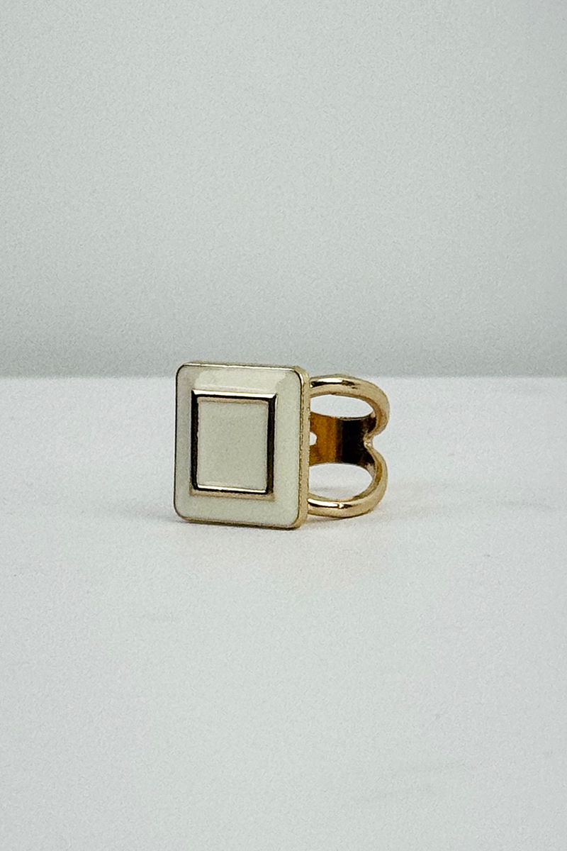 Max Simple Square Enamel Scarf Ring-White