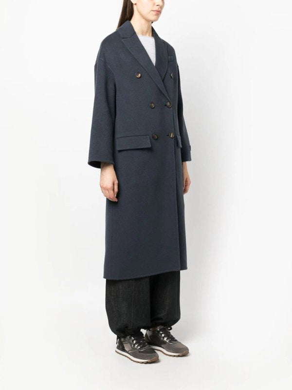 BRUNELLO CUCINELLI WOMEN'S NIGHT SKY DOUBLE-BREASTED LONG COAT