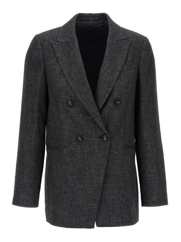 BRUNELLO CUCINELLI WOMEN'S DARK GREY DOUBLE-BREASTED BLAZER