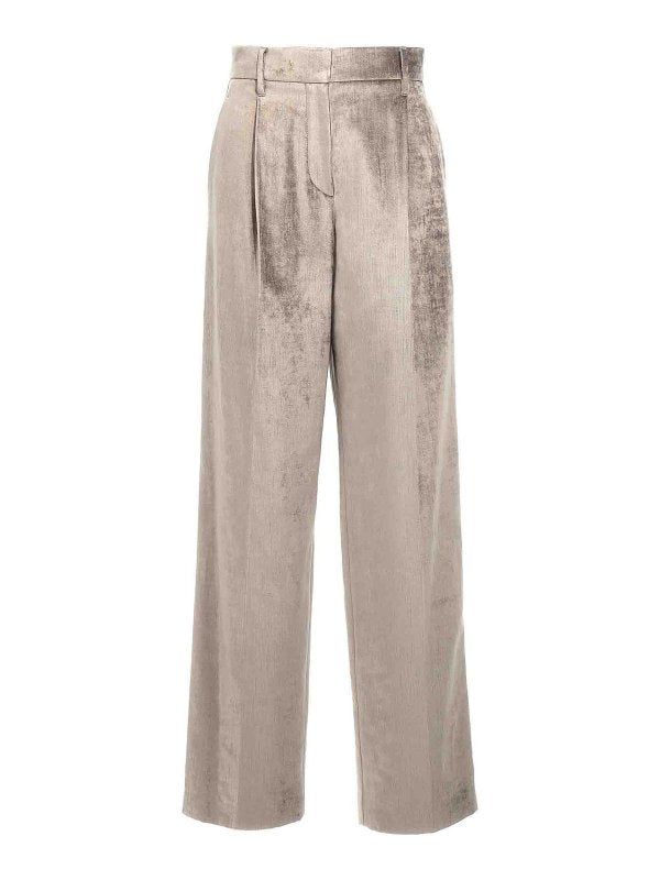 BRUNELLO CUCINELLI WOMEN'S LIGHT BEIGE WIDE LEG TROUSERS