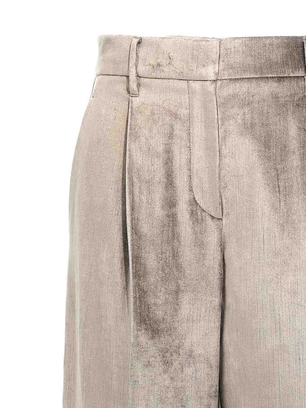 BRUNELLO CUCINELLI WOMEN'S LIGHT BEIGE WIDE LEG TROUSERS