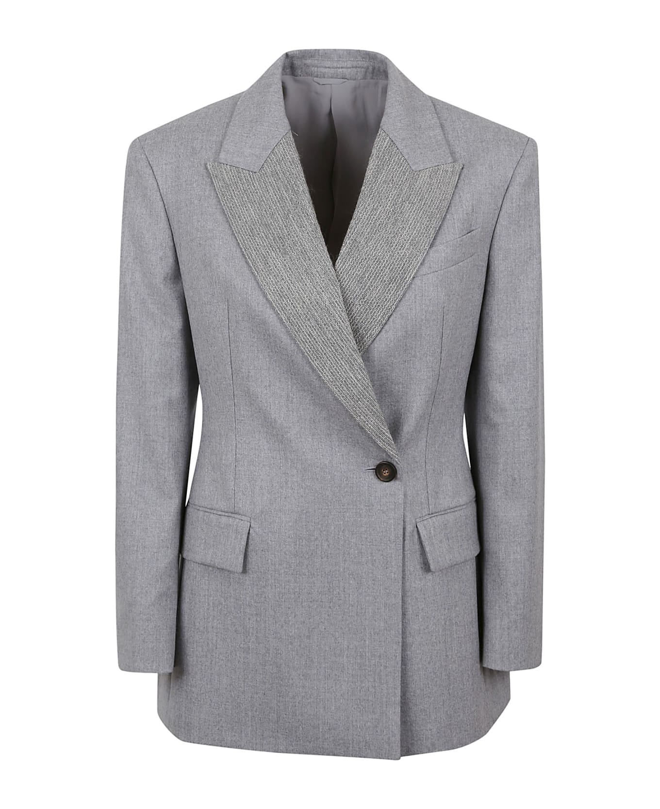 BRUNELLO CUCINELLI WOMEN'S LIGHT GREY WOOL TAILORED JACKET