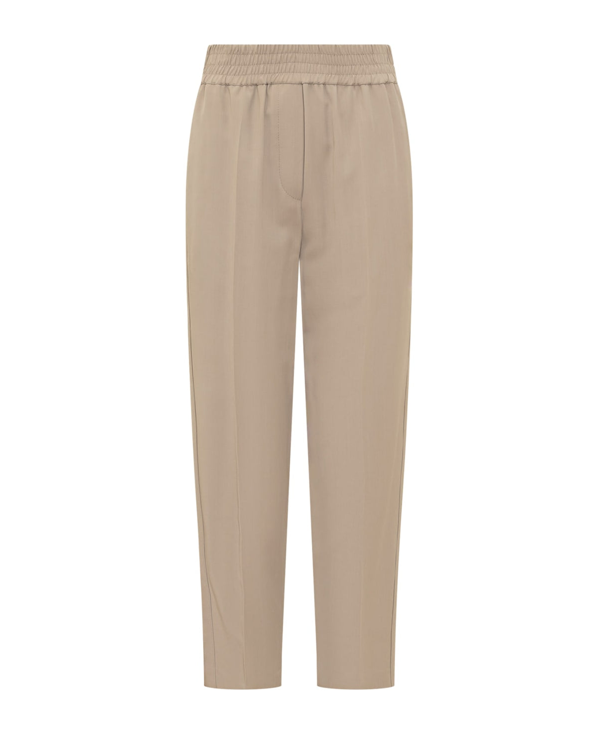BRUNELLO CUCINELLI WOMEN'S BLEEKER BEIGE WOOL BLEND TAPERED TROUSERS