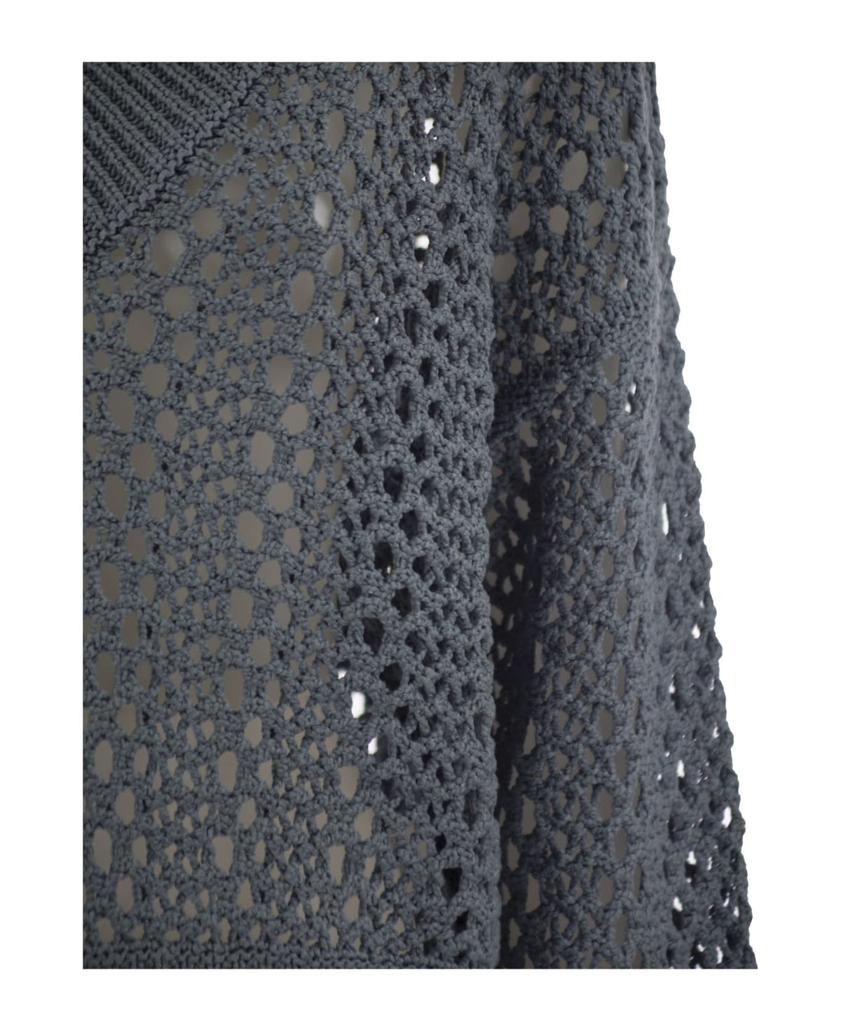 BRUNELLO CUCINELLI WOMEN'S ARCTIC BLUE OPEN KNIT V NECK SWEATER