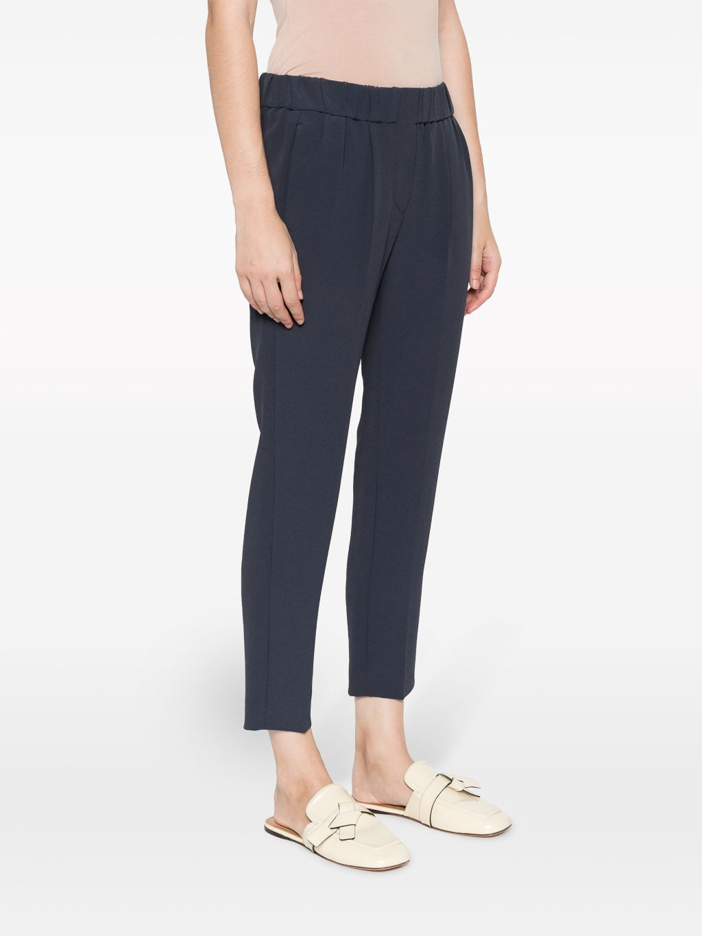 BRUNELLO CUCINELLI WOMEN'S DARK BLUE TAILORED TROUSERS WITH PLEATS