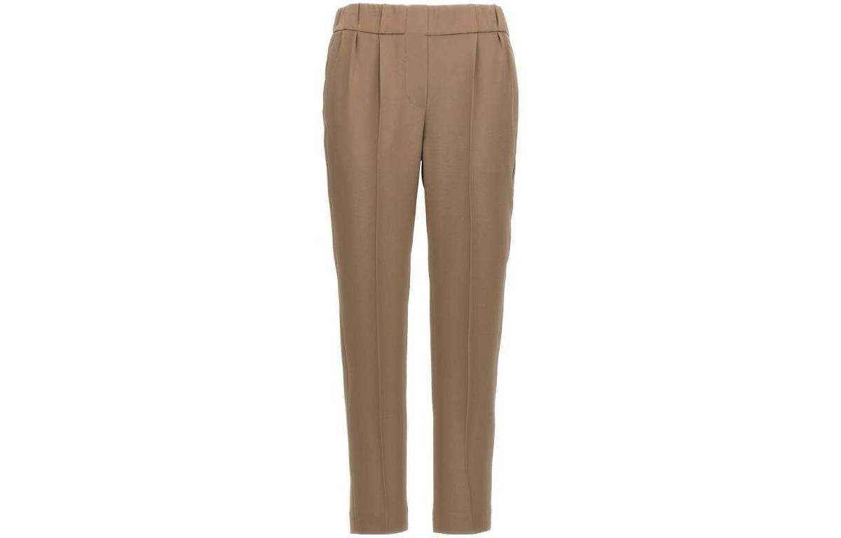 BRUNELLO CUCINELLI WOMEN'S TAUPE HIGH-WAISTED TAILORED TROUSERS