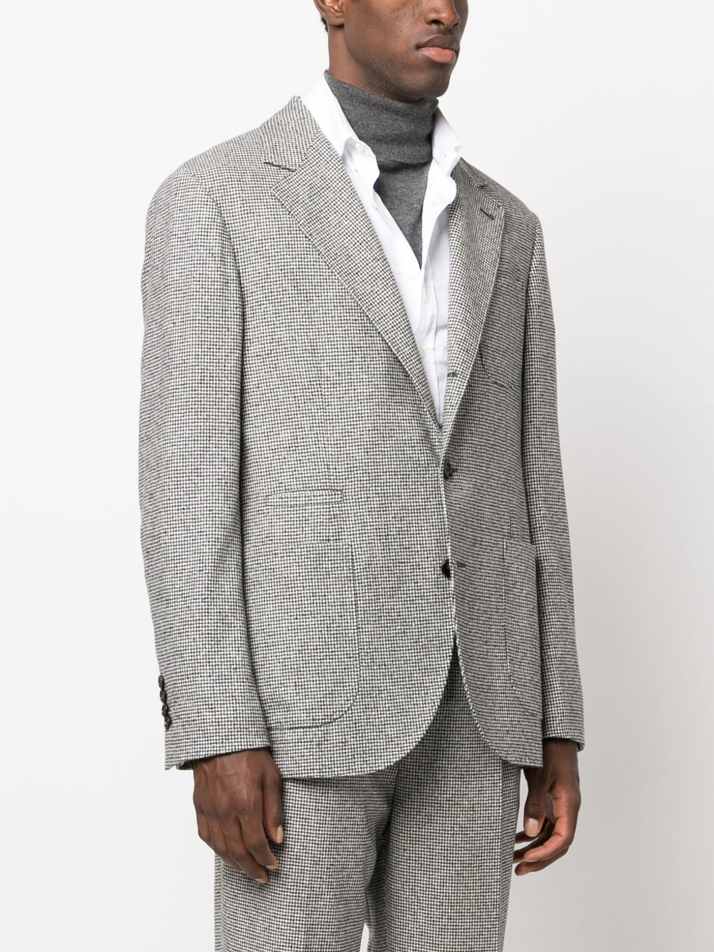 BRUNELLO CUCINELLI MEN'S LIGHT GREY WOOL HOUNDSTOOTH SUIT