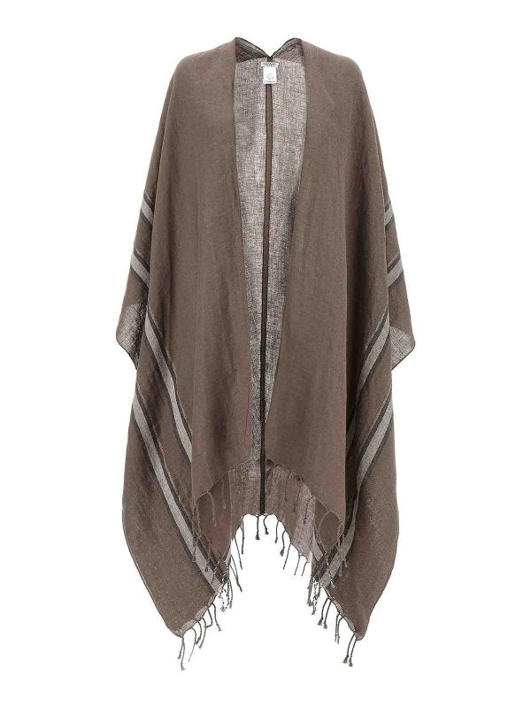 BRUNELLO CUCINELLI WOMEN'S BROWN STRIPED LINEN SCARF