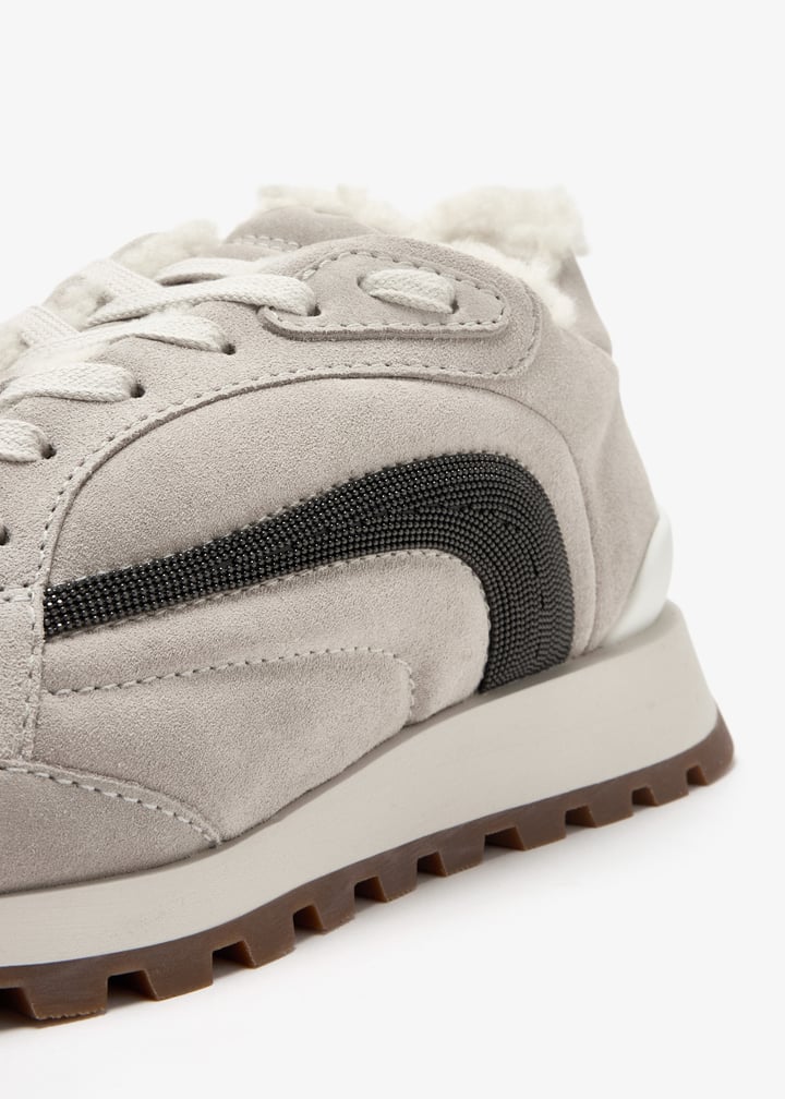 BRUNELLO CUCINELLI WOMEN'S QUARTZ LEATHER SHEARLING LINED SNEAKER