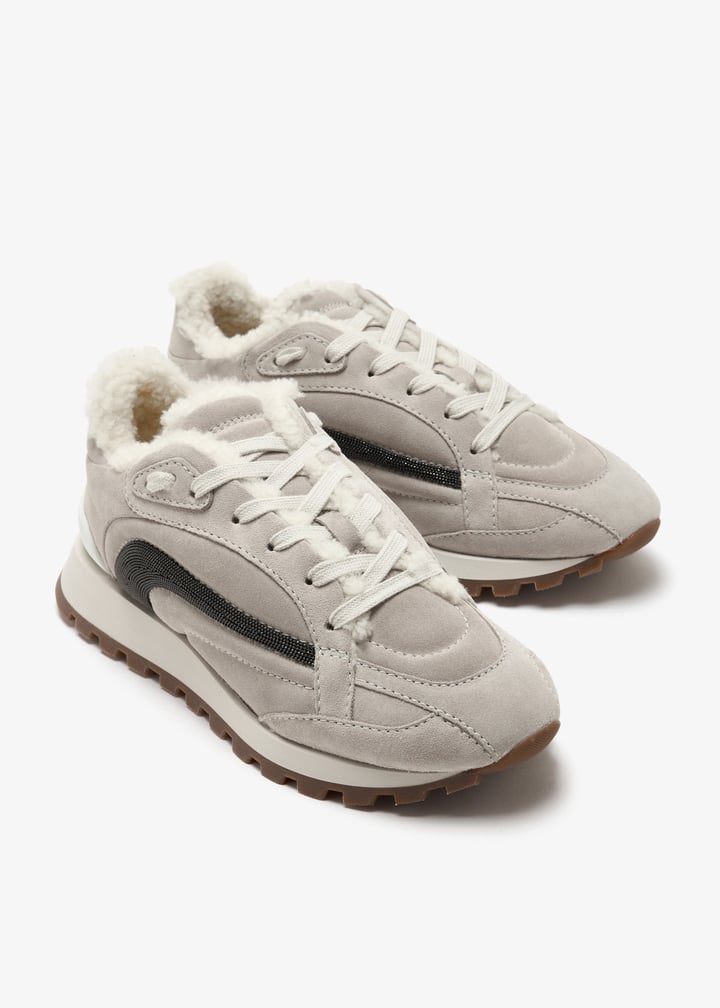 BRUNELLO CUCINELLI WOMEN'S QUARTZ LEATHER SHEARLING LINED SNEAKER