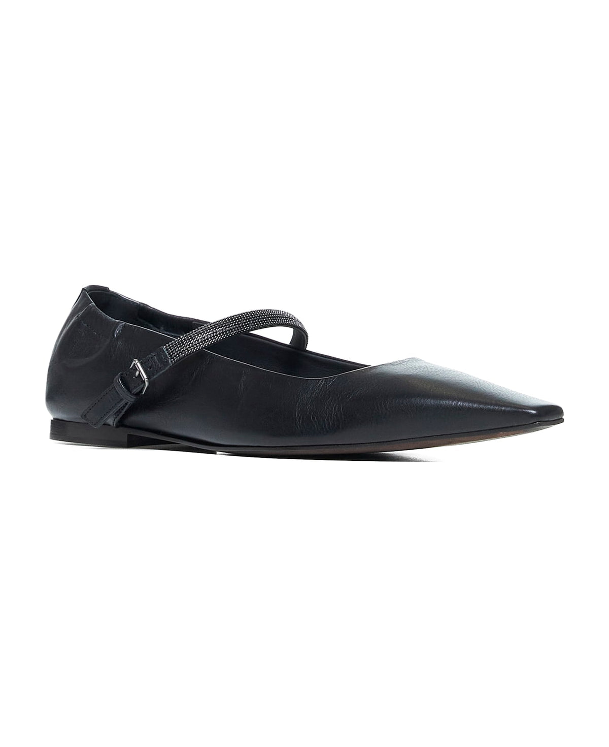 BRUNELLO CUCINELLI WOMEN'S BLACK LEATHER POINTED TOE MARY JANE SHOE