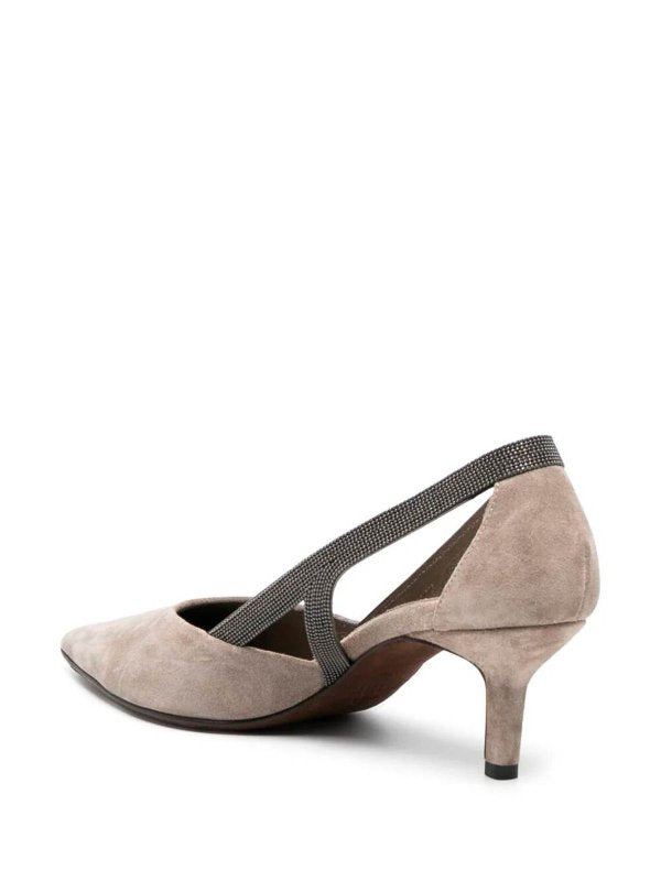 BRUNELLO CUCINELLI WOMEN'S TAUPE LEATHER SLINGBACK SHOES