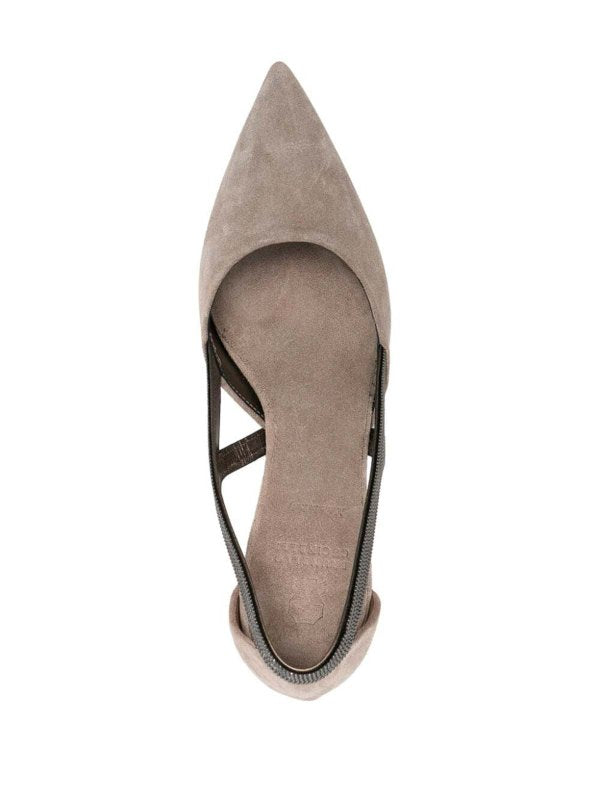 BRUNELLO CUCINELLI WOMEN'S TAUPE LEATHER SLINGBACK SHOES