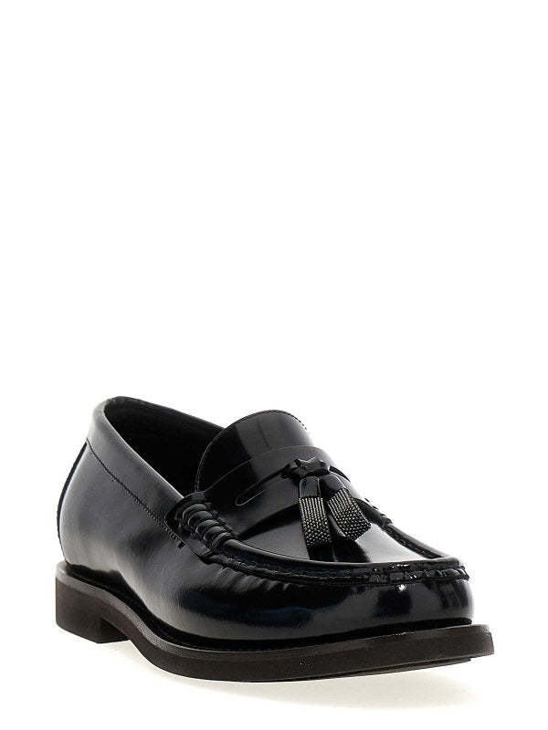 BRUNELLO CUCINELLI WOMEN'S BLACK LEATHER TASSEL LOAFER SHOES