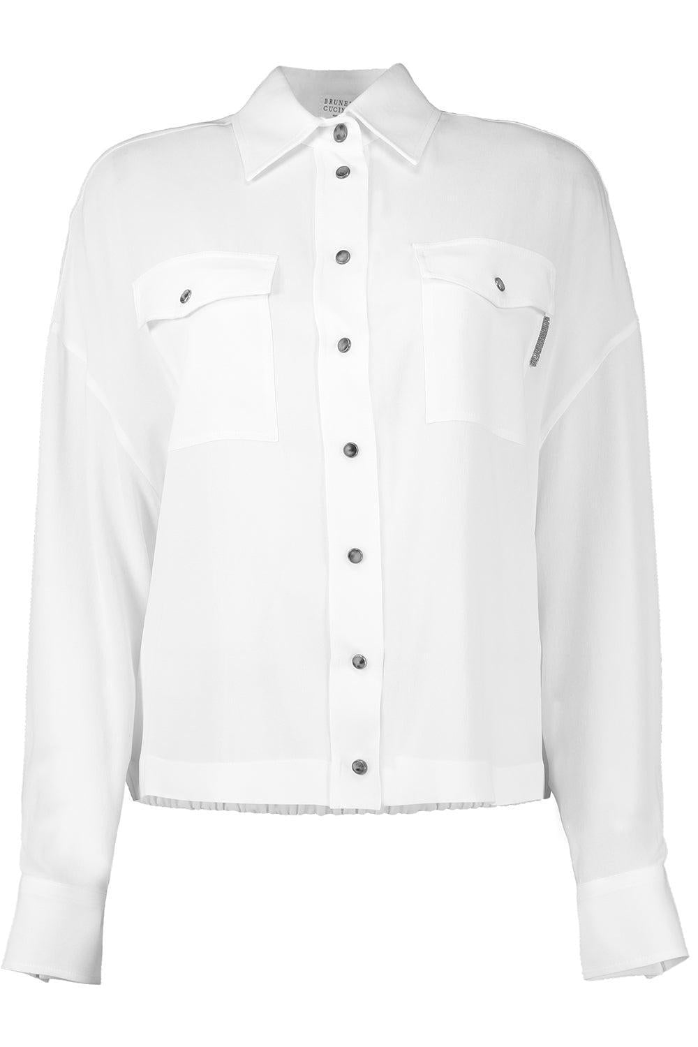 BRUNELLO CUCINELLI WOMEN'S WHITE BUTTON-UP SHIRT WITH POCKETS