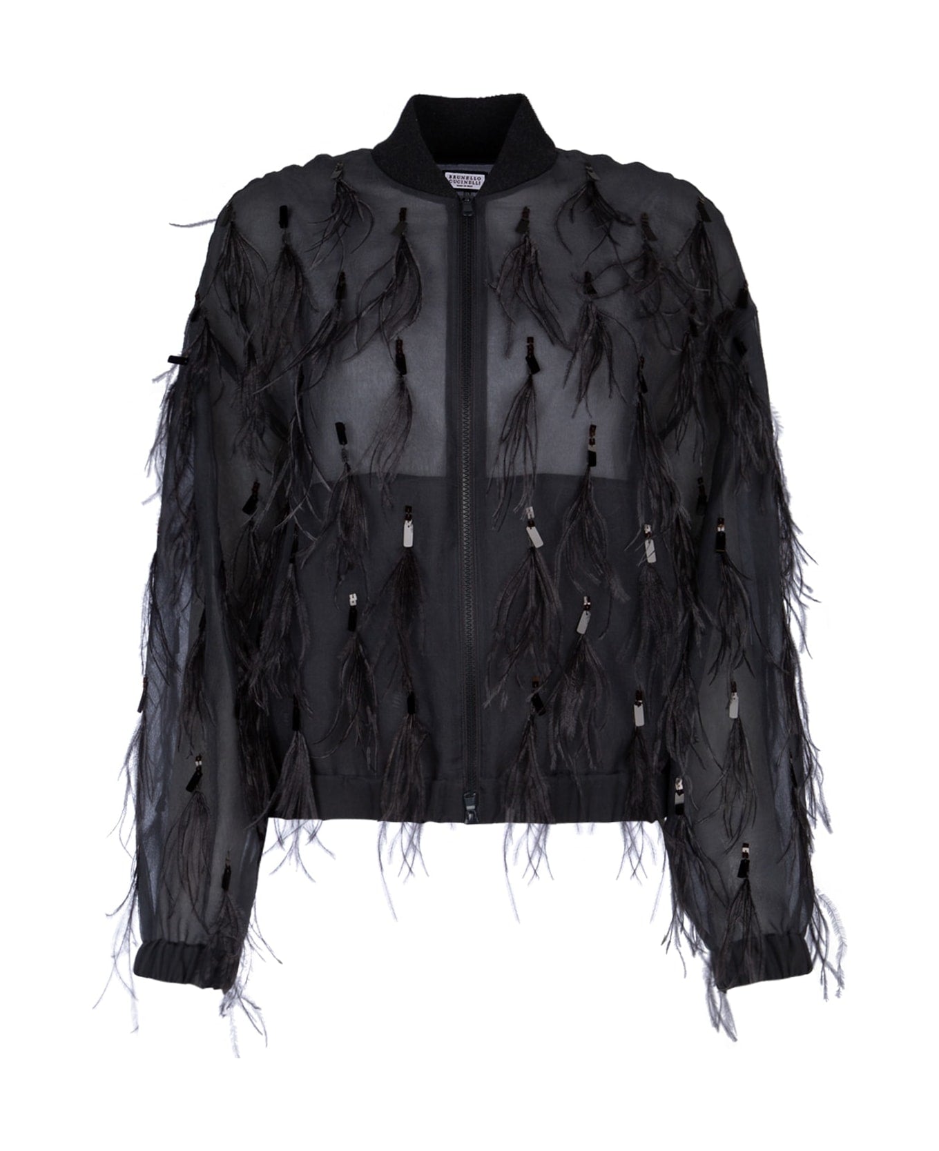 BRUNELLO CUCINELLI WOMEN'S BLACK SHEER JACKET WITH EMBELLISHMENTS