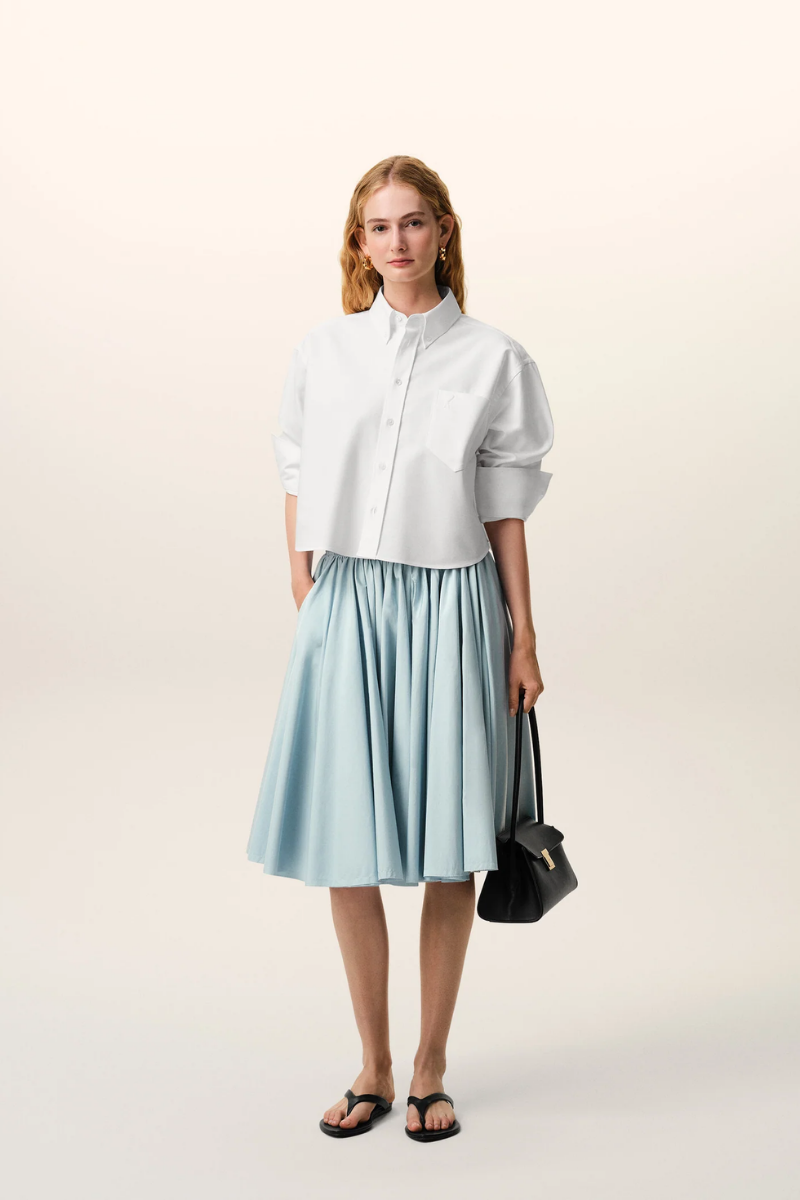Ami Paris Button Down Cropped Oversized Shirt In Cotton Oxford-White