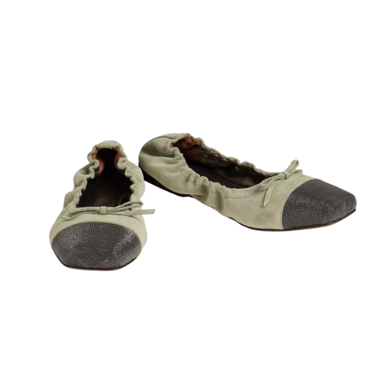 Brunello Cucinelli Bead-Embellished Suede Ballet Flats