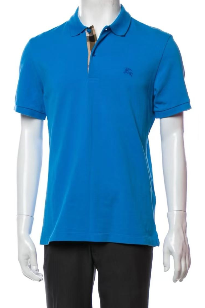 Burberry Check Placket Cotton Piqué Polo Shirt In Sky Blue
