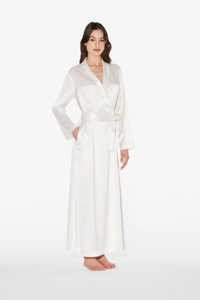 La Perla Silk Long Robe In White