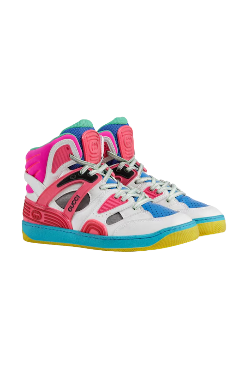 Gucci Basket High Sneakers (White/Pink/Blue)