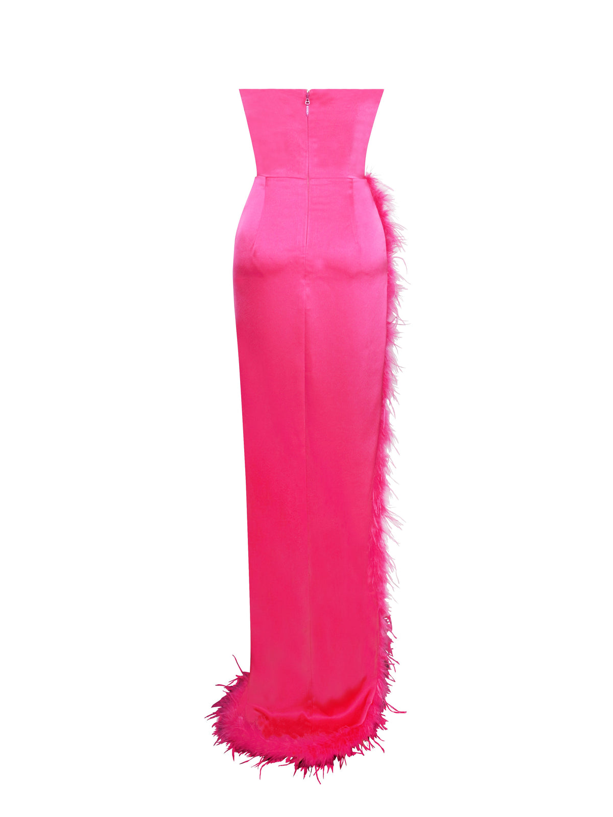 Perrin Fuchsia Pink Feather Dress High Slit Gown (Archive Sale)
