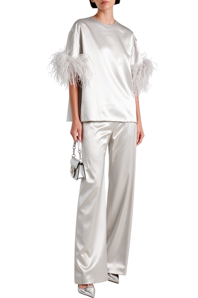 Valentino Feather Silk Shirt Smoky 5B3AE9K58C7_ZEV